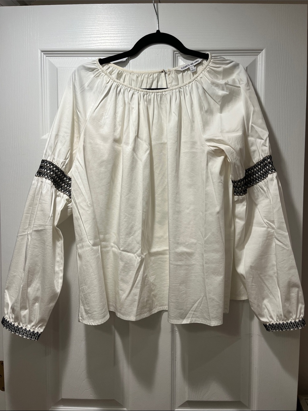 Elizabeth and James Cream Peasant Blouse with Black Trim